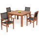 This beautiful table and four chair set is made from keruing wood granite and textilene.