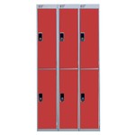 Nest Of Three 2-Door Lockers-Grey With Red Doors