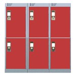 Nest Of Three 3-Door Lockers-Grey With Red Doors