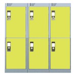 Nest Of Three 3-Door Lockers-Grey With Yellow Doors