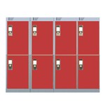 Nest Of Three 4-Door Lockers-Grey With Red Doors