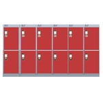 Nest Of Three 6-Door Lockers-Grey With Red Doors