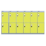 Nest Of Three 6-Door Lockers-Grey With Yellow Doors