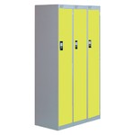 Nest Of Three Single-Door Lockers-Grey With Yellow Doors