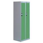 Nest Of Two Single-Door Lockers-Grey With Green Doors