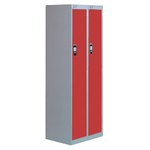 Nest Of Two Single-Door Lockers-Grey With Red Doors