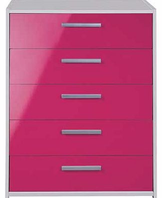 Unbranded New Sywell 5 Drawer Chest - Pink Gloss and White