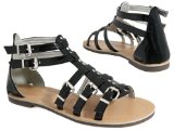 New Womens Black Patent Gladiator Stud Flat Sandals Shoes (Barcode EAN = 5060192715323).