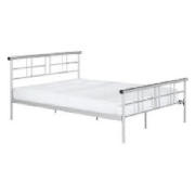 This 4` 6` silver effect metal double bedstead has metal slats and vertical rails for rigidity