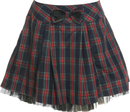 Tartan taffeta skirt with net underskirt and bow detail. 100 polyester. Length 43cm.