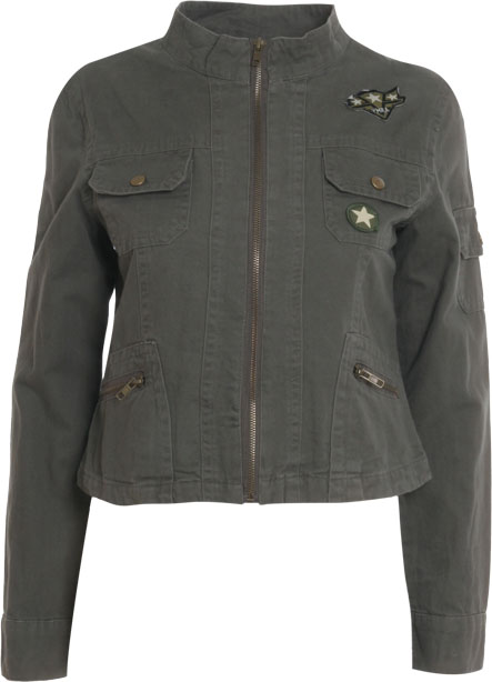 NimaCanvas jacket with zip front and badge detail 100 cottonLength 49.5cm centre back