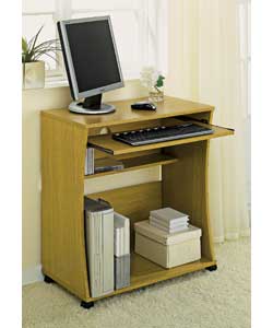 Light oak colour.1 pull out keyboard shelf, on metal runners.1 base shelf.Suitable for 17in/15kg mon