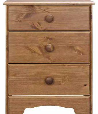 This Nordic three drawer bedside chest makes a handsome addition to your bedroom set. The unit is made from beautiful stained pine with pine drawer handles and metal runners. Part of the Nordic collection Size H57. W44. D40cm. 3 drawers with metal ru