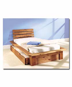 Nordic Pine Single Bed/Slatted Pine HB/1 Drw/Firm Mattress