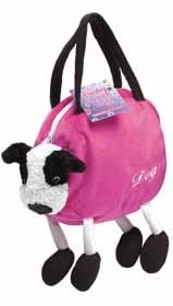 This furry  purple dog woofs when you squeeze his nose. A novelty idea for a bag for the little