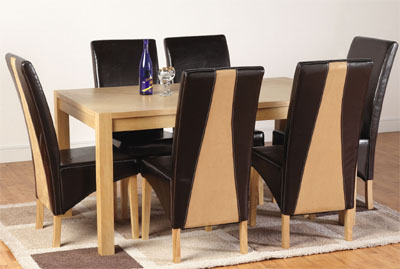 A REAL HIGH ROLLER  THIS STYLISH OAK VENEER DINING SET COMPRISES 59x35 RECTANGULAR TABLE AND SIX