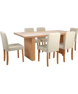 Unbranded Oakham Oak Dining Table and 6 Curved Back Cream