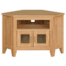 Oakleigh oak open corner TV unit with glass
