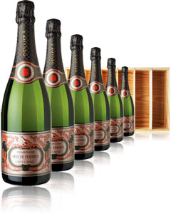 Six bottles of a superb, delicate pink Champagne packaged in an impressive wooden presentation case.