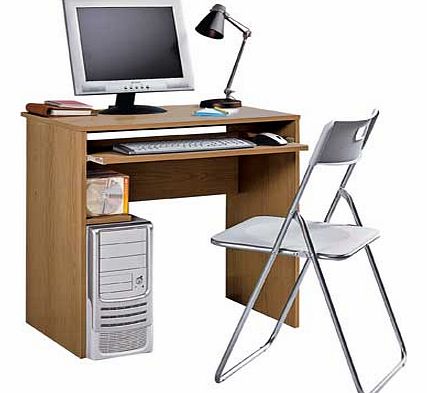 Desk with pull out keyboard shelf and fixed shelf storing up to 30 CDs or 24 DVDs. Wood effect desk. 1 fixed shelf. Keyboard shelf. Maximum screen weight desk will hold 20kg. Desk size H74. W74. D52.5cm. Weight 16.6kg. Tubular metal frame. Maximum us