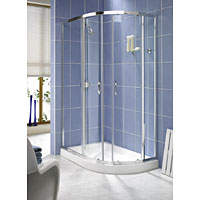 Spacious and stylish corner-fitting enclosure with sliding, easy-glide, off-set doors giving
