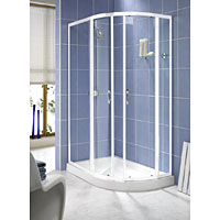 Spacious and stylish corner-fitting enclosure with sliding, easy-glide, off-set doors giving