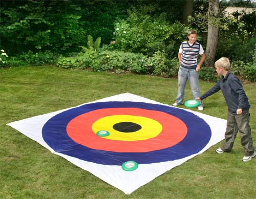 On Target uses 3 traditional `Frisbee` style flying discs and adds skill and competition with a