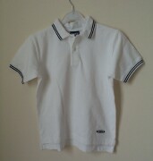 Oshkosh white short sleeved polo shirt with collar and buttons to fasten at