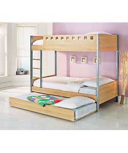 Beech finish with metal uprights, pull out trundle bed and pine slats.Size (W)97, (L)198, (H)163.5cm