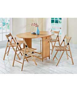 Size of table (L)42, (W)97, (H)75cm. Length of table when opened 135cm. Size of chairs (W)43, (D)51,