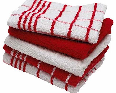 Unbranded Pack of 5 Terry Tea Towels - Red/White
