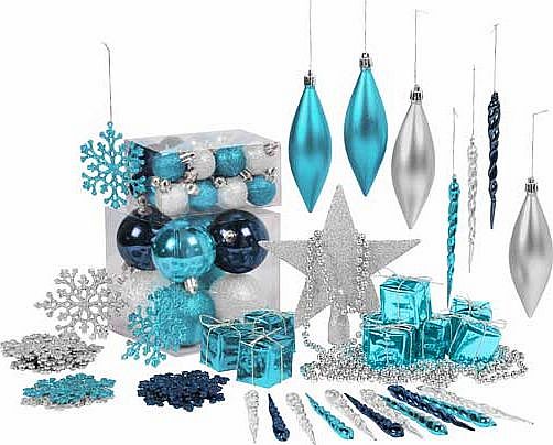 Unbranded Pack of 75 Christmas Decorations - Blue. Silver