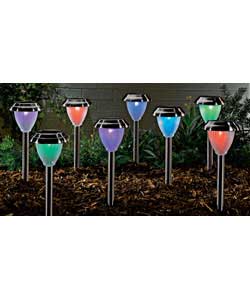 Unbranded Pack of 8 Stainless Steel Colour Change Solar Lights