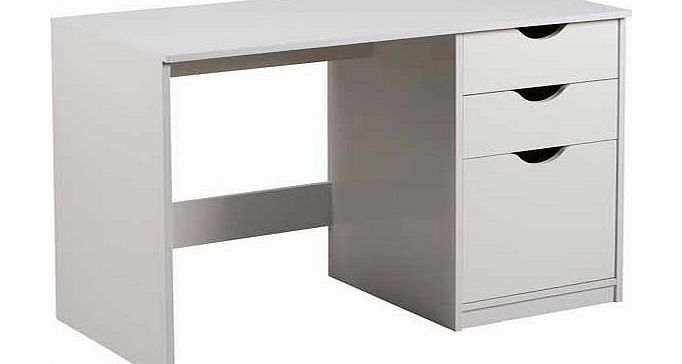 Part of our Pagnell range. this wood effect desk in white features three drawers of varying size on metal runners with semi-circular cut out handles for ease of use. A simplistic piece that your child will be able to use for years to come. Part of th