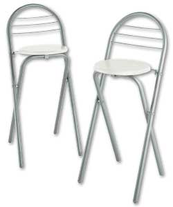 Silver powder coated metal frame and a white painted seatpad. Overall size (W)36, (D)37, (H)87cm