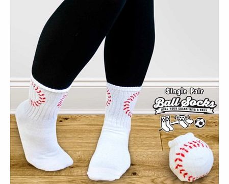 Pair of Baseball Style Socks - Ball SocksLet your feet match your favourite sport with a pair of Ball Socks.Ball Socks are a pair of funky socks which look like a baseball when they are rolled up. At the end of a day when you take your socks off, rol