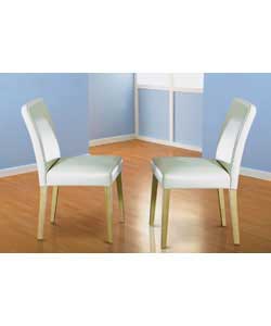 Size (W)45, (D)53, (H)85cm.Chairs with cream faux leather upholstered seat pad and back rest, and oa