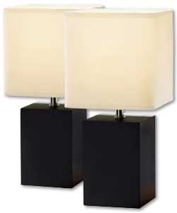 Pair of Dark Wood Cube Table Lamps