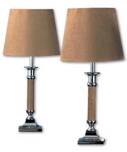 Pair of Faux Suede Candle Stick Table Lamps