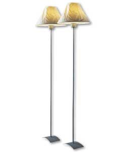 Pair of Floor Lamps - Silver Finish with Paper Shades