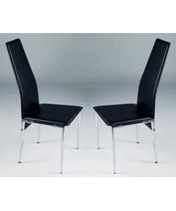 Size (W)46, (D)52, (H)98.5cm.Chrome metal legs and a black leather effect seatpad and backrest. Self