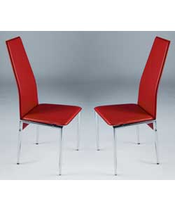 Size (W)46, (D)52, (H)98.5cm.Chrome metal legs and a red leather effect seatpad and backrest. Self a