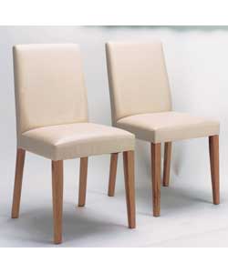 Pair of Javia Cream Faux Leather Dining Chairs/Oak Legs