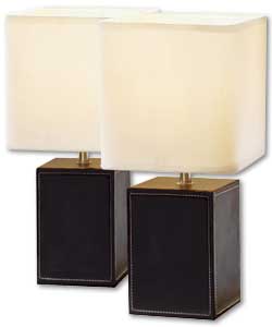 Pair of Leather Cube Table Lamps