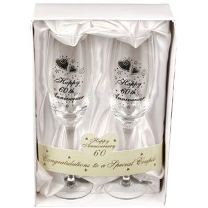 Unbranded Pair or 60th Anniversary Champagne Glasses