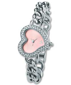 Pamela Anderson Ladies Pink Dial Heart Bracelet Watch