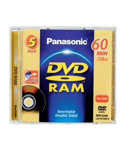 2.8gb DVD.DVD-RAM.Up to 60 minutes play in fine mode.Re-writeable.Double sided.Jewel case.8 cm disc.