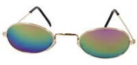 Party glasses with iridescent lenses and gold frames