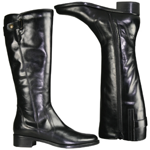 A stylish knee high boot from Jones Bootmaker. With shaped top, decorative strap and metal detail, f