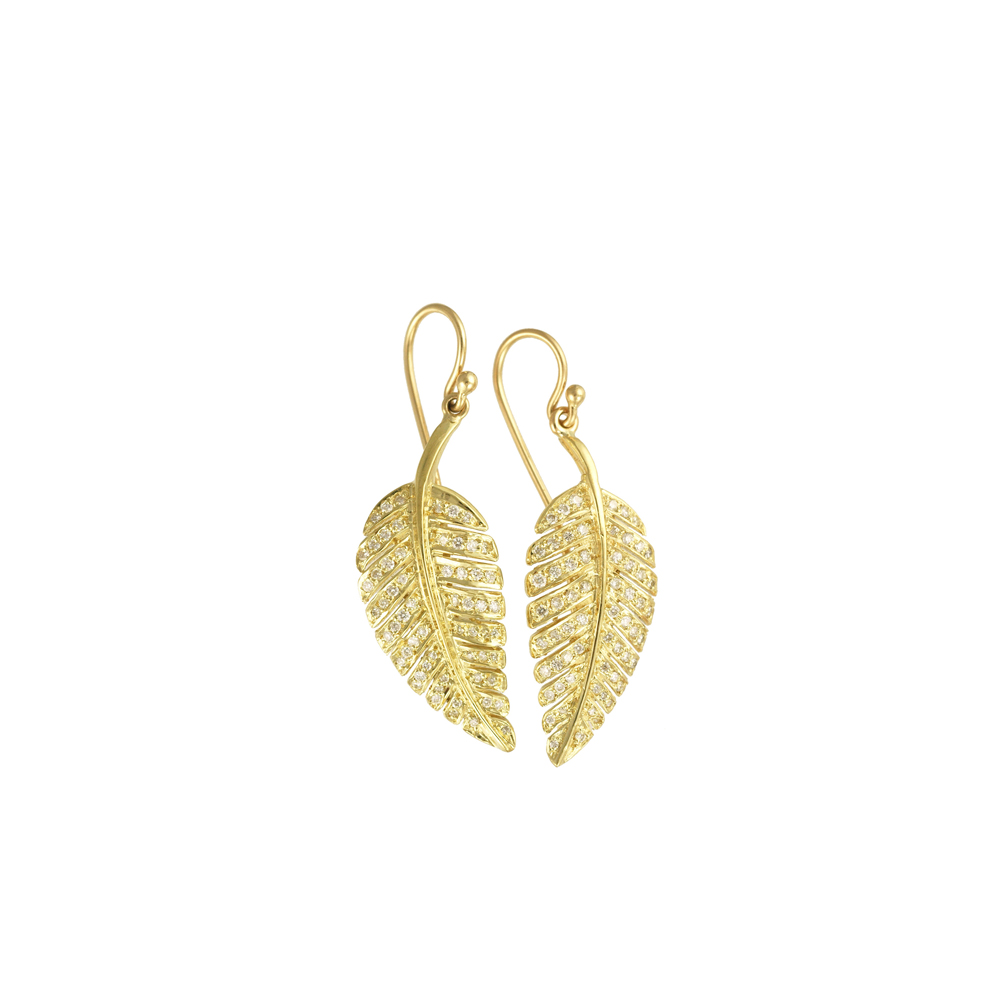 Unbranded Pave Leaf Drops - Yellow Gold